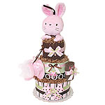 Brown and Pink Bunny Diaper Cake
