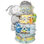 Yellow and Gray Musical Monkey Diaper Cake