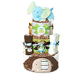 Green and Brown Bath Jungle Giraffe and Elephant Diaper Cake