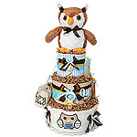 Blue and Brown Owl Diaper Cake
