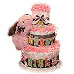 Modern Pink and Brown Bunny Diaper Cake