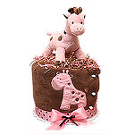 Modern Pink and Brown Musical Giraffe Diaper Cake