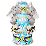 Twin Boys Jungle Elephants Diaper Cake