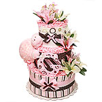 Pink and Brown Turtle Diaper Cake