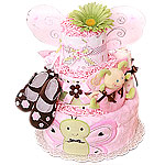 Green, Pink and Brown Butterfly Diaper Cake
