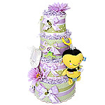 Green and Lavender Bee Diaper Cake