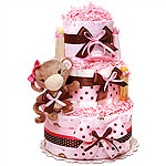 Pink Rattle Monkey Girl Diaper Cake