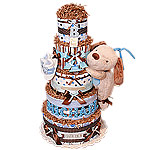 Brown and Blue Puppy Diaper Cake Brown and Blue Puppy Diaper Cake