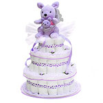 Lavender Kangaroo with her baby Diaper Cake