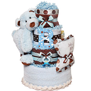 Big Blue and Brown Bear Diaper Cake