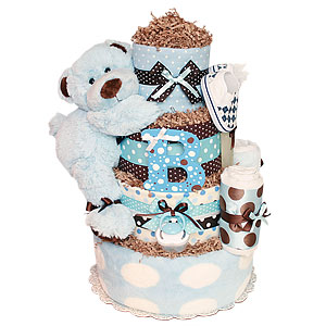 Big Blue and Brown Bear Diaper Cake