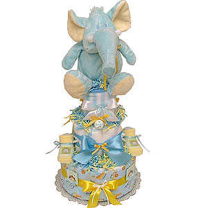Jungle Safari Elephant Diaper Cake for a Boy!