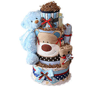 Blue Red Brown Bear Diaper Cake