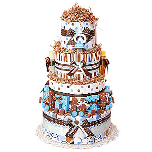 Blue and Brown Letters Train Diaper Cake