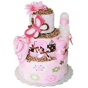 Brown and Pink Butterfly Diaper Cake