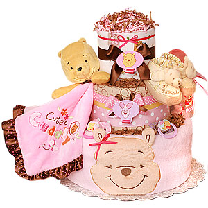 Winnie the Pooh Diaper Cake for a Girl