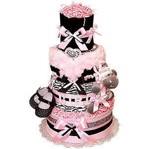 Black and Pink Custom Zebra Diaper Cake