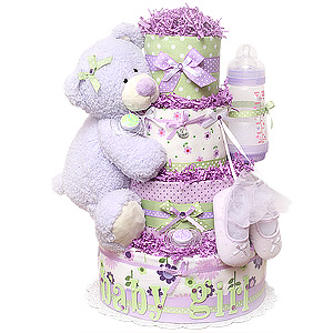 Baby Girl Lavender Bear Diaper Cake