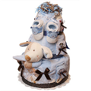Blue and Brown Dog Diaper Cake