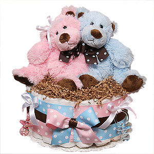 Twins Boy and Girl Bears Diaper Cake