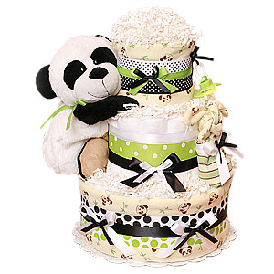 Green Panda Bear Diaper Cake