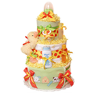 Green and Yellow Duck Diaper Cake