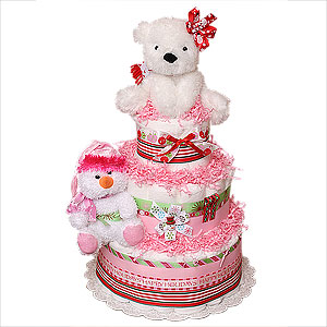 Happy Holidays Girl Diaper Cake