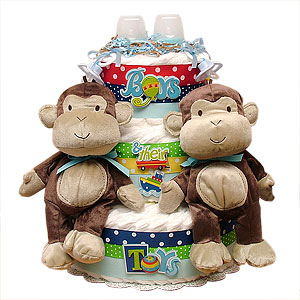 Twin Boys Monkeys Diaper Cake