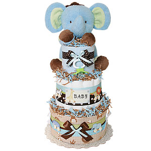 Jungle Musical Elephant Blue Diaper Cake