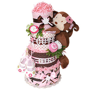 Jungle Flower Monkey Girl Diaper Cake