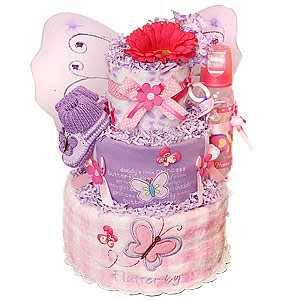 Purple and Hot Pink Butterfly Diaper Cake