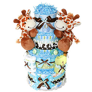 Twin Boys Jungle Giraffes Diaper Cake