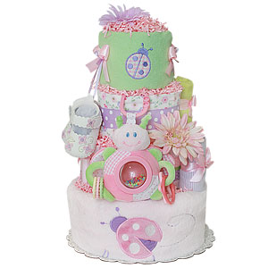 Lavender Pink and Green LadyBug Diaper Cake
