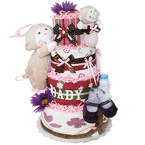 Musical Girl Monkey Diaper Cake
