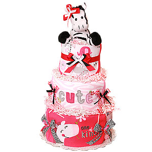 Hot Pink One of a Kind Zebra Diaper Cake