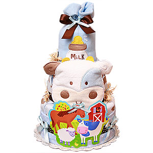 Blue Cow Farm Diaper Cake