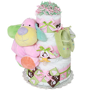 Pink Girl Puppy Diaper Cake