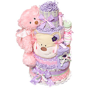 Green Pink Purple Bear Diaper Cake