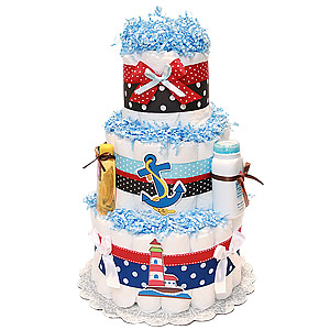 Lighthouse Nautical Diaper Cake in Brown