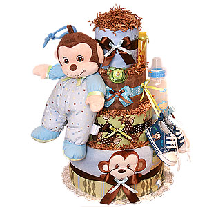 Jungle Blanket Monkey Diaper Cake for a Boy