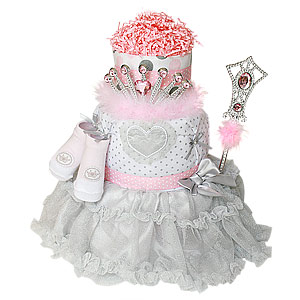 Pink and Silver Princess Diaper Cake
