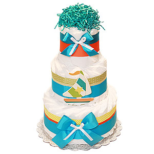 Decoration Teal Sail Boat Nautical Diaper Cake
