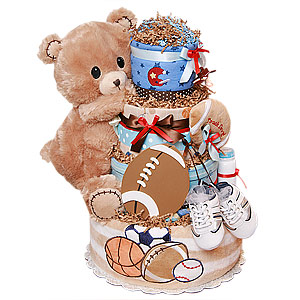 Football Bear Diaper Cake