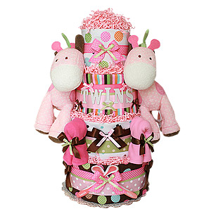 Twin Girls Jungle Giraffes Diaper Cake
