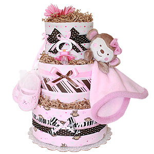 Girl Monkey Blanket Diaper Cake