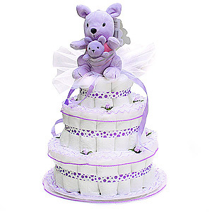 Lavender Kangaroo with her baby Diaper Cake